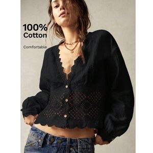 Rouge! Black Lace Button Down Blouse